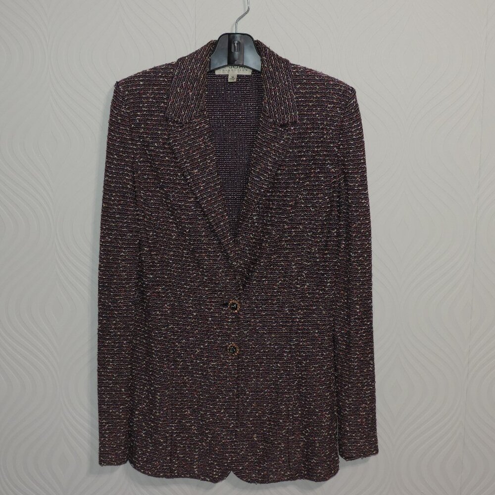 ST JOHN Gorgeous Tweed Knit Jacket Blazer sz 12 in Navy, Powder Pink, Fern Green